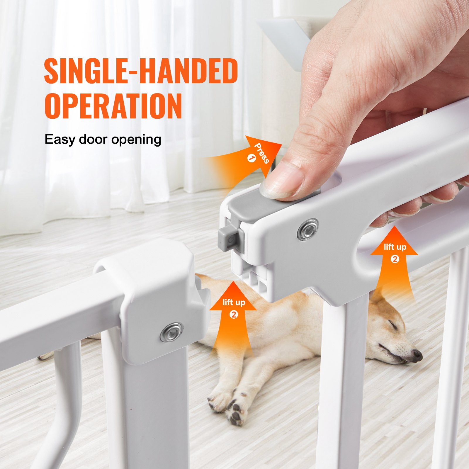 VEVOR Barrera de Seguridad Extensible Ancho de 74,9-141,7 cm Altura de 76,2 cm Cierre Automático Puerta de Escalera sin Taladrar Ancho de Apertura de 533 mm a 180° Valla para Niños para Interior