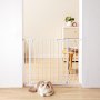 Puerta para bebés VEVOR blanca con barras verticales y sistema de cierre.