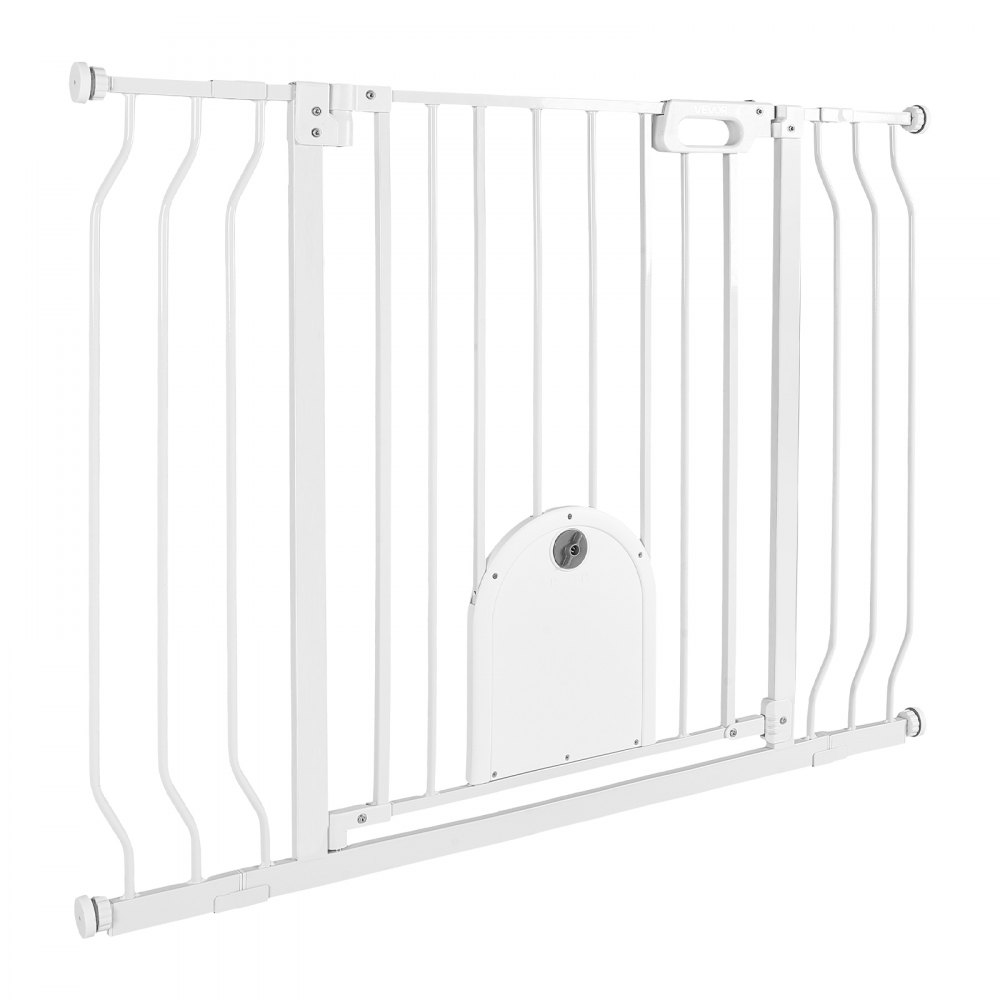 VEVOR Barrera de Seguridad para Niños, Ajustable de 75 a 111 cm, Alto de 76 cm, Valla de Seguridad Infantil con Puerta para Gatos, con Accesorios de Montaje, para Escaleras Puertas Salón, Color Blanco
