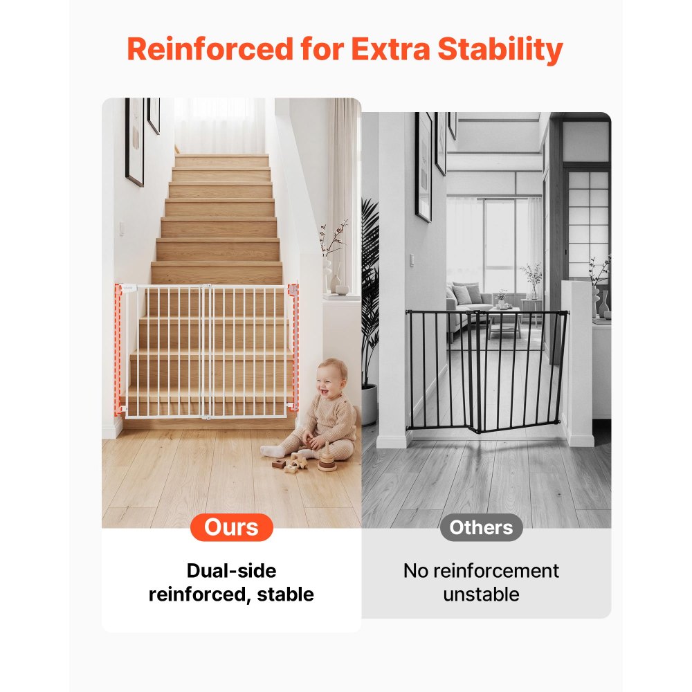 VEVOR Barrera de Seguridad para Niños, Alto de 760 mm, Ajustable de 778 - 1210 mm, Valla de Seguridad para Mascotas, Cierre Automático Apertura 180° Bloqueo Doble, Kit de Instalación, para Escaleras