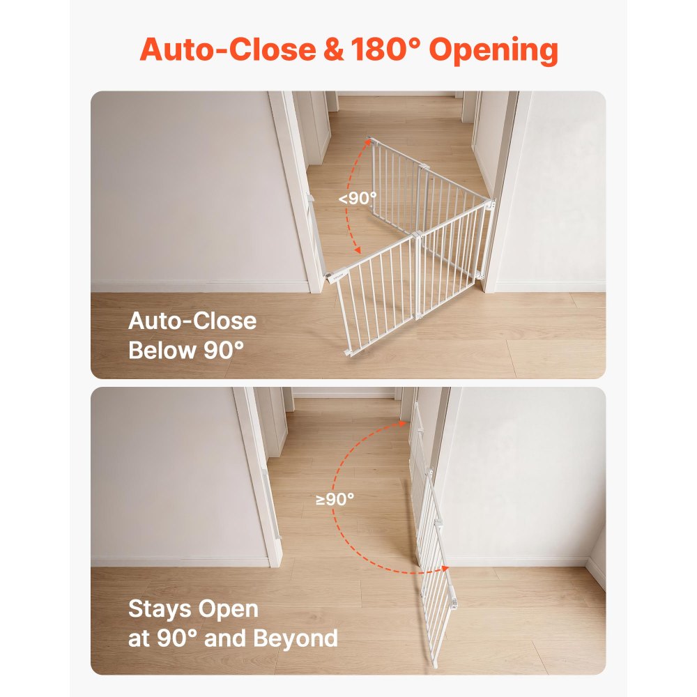 VEVOR Barrera de Seguridad para Niños, Alto de 760 mm, Ajustable de 778 - 1210 mm, Valla de Seguridad para Mascotas, Cierre Automático Apertura 180° Bloqueo Doble, Kit de Instalación, para Escaleras