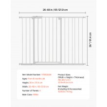 VEVOR Puerta para Bebés y Mascotas, Ancho Ajustable de 65-121,9 cm, Blanco