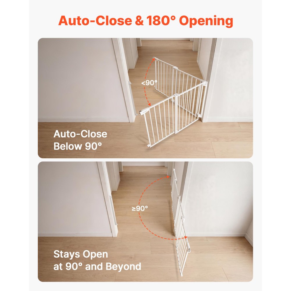 VEVOR Barrera de Seguridad para Niños, 920 mm x 720 - 1085 mm, Valla de Seguridad Infantil para Gatos y Perros, con Doble Bloqueo Cierre Automático, Apertura de Una Mano, para Escaleras Hogar, Blanco