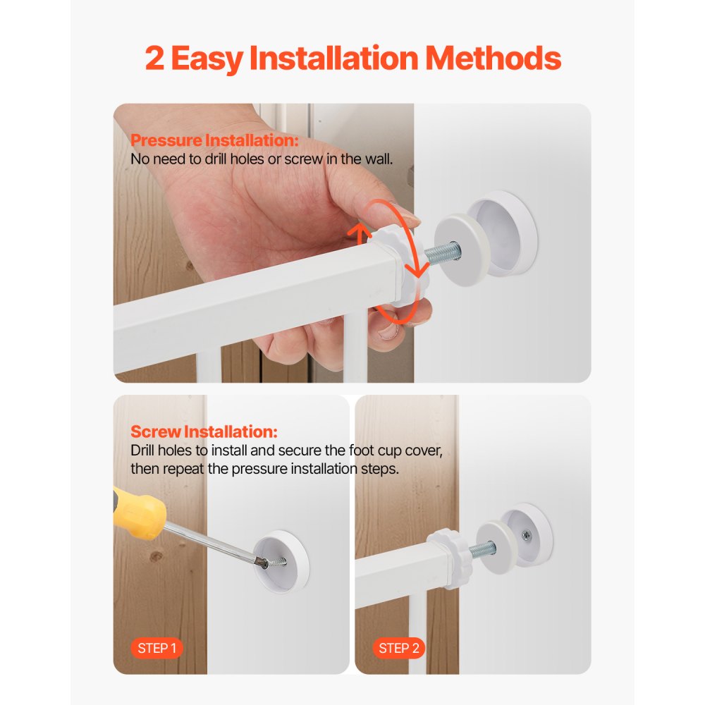 VEVOR Puerta para Bebés, Puerta para Perros de Ancho Ajustable de 65 a 101,6 cm, Kit de Montaje a Presión, Soportes de Pared, Apertura con Una Mano, para Seguridad de Niños y Mascotas, Blanco