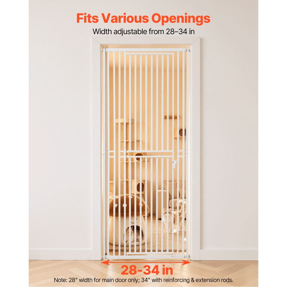 VEVOR Barrera de Seguridad para Gatos y Perros, Ancho Ajustable de 700 - 860 mm, Alto Extra de 200 cm, Valla de Seguridad para Mascotas, Cierre Automático, con Kit de Instalación, para Hogar, Blanco