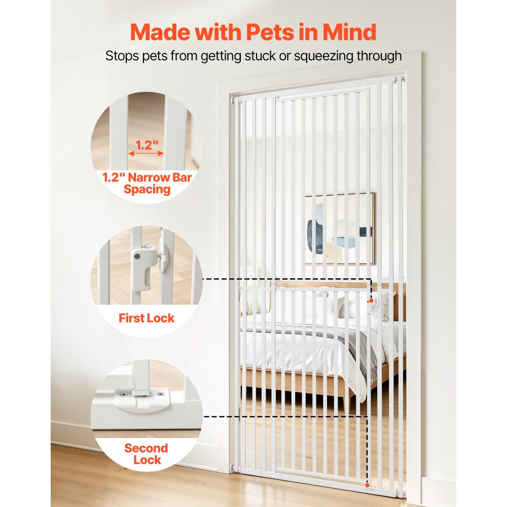 VEVOR Barrera de Seguridad para Gatos y Perros, Ancho Ajustable de 700 - 860 mm, Alto Extra de 200 cm, Valla de Seguridad para Mascotas, Cierre Automático, con Kit de Instalación, para Hogar, Blanco