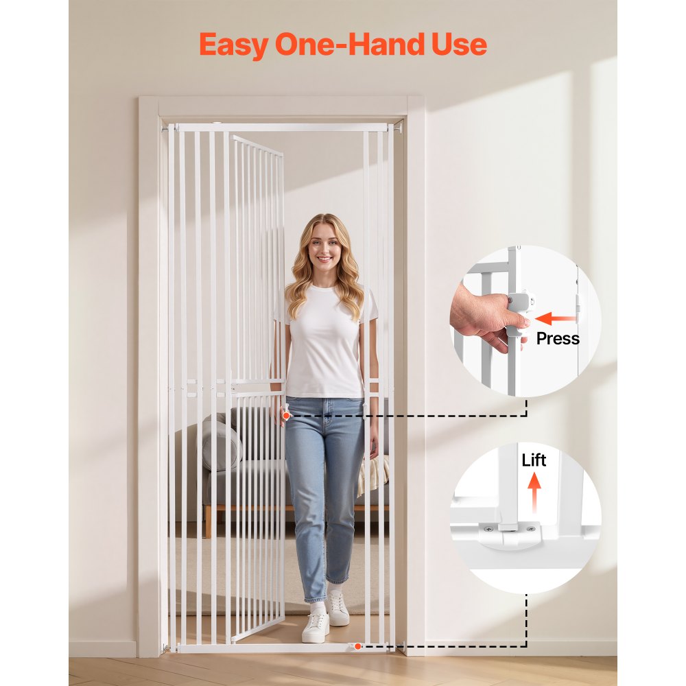 VEVOR Barrera de Seguridad para Gatos y Perros, Ancho Ajustable de 700 - 860 mm, Alto Extra de 200 cm, Valla de Seguridad para Mascotas, Cierre Automático, con Kit de Instalación, para Hogar, Blanco
