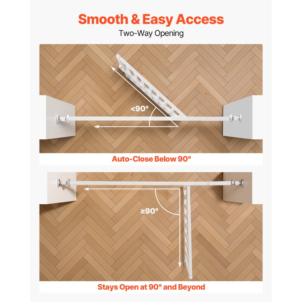 VEVOR Barrera de Seguridad para Gatos y Perros, Ancho Ajustable de 700 - 860 mm, Alto Extra de 200 cm, Valla de Seguridad para Mascotas, Cierre Automático, con Kit de Instalación, para Hogar, Blanco