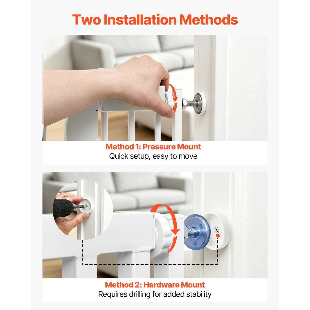 VEVOR Barrera de Seguridad para Gatos y Perros, Ancho Ajustable de 700 - 860 mm, Alto Extra de 200 cm, Valla de Seguridad para Mascotas, Cierre Automático, con Kit de Instalación, para Hogar, Blanco