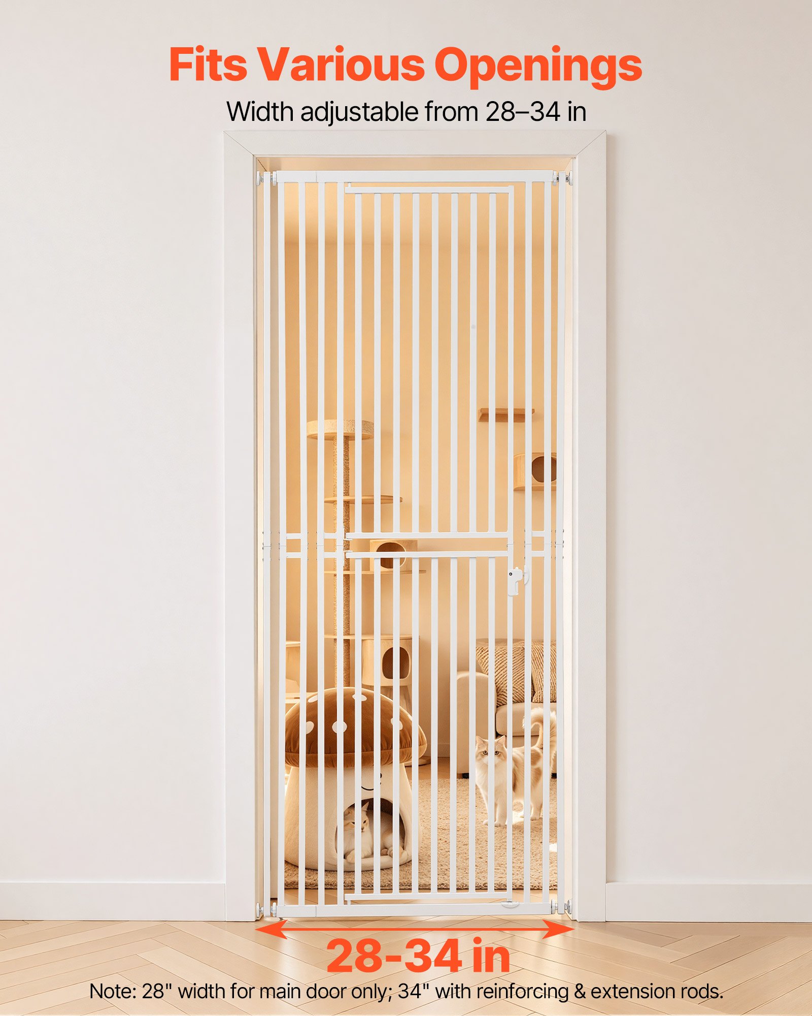 VEVOR Barrera de Seguridad para Gatos y Perros, Ancho Ajustable de 700 - 860 mm, Alto Extra de 200 cm, Valla de Seguridad para Mascotas, Cierre Automático, con Kit de Instalación, para Hogar, Blanco