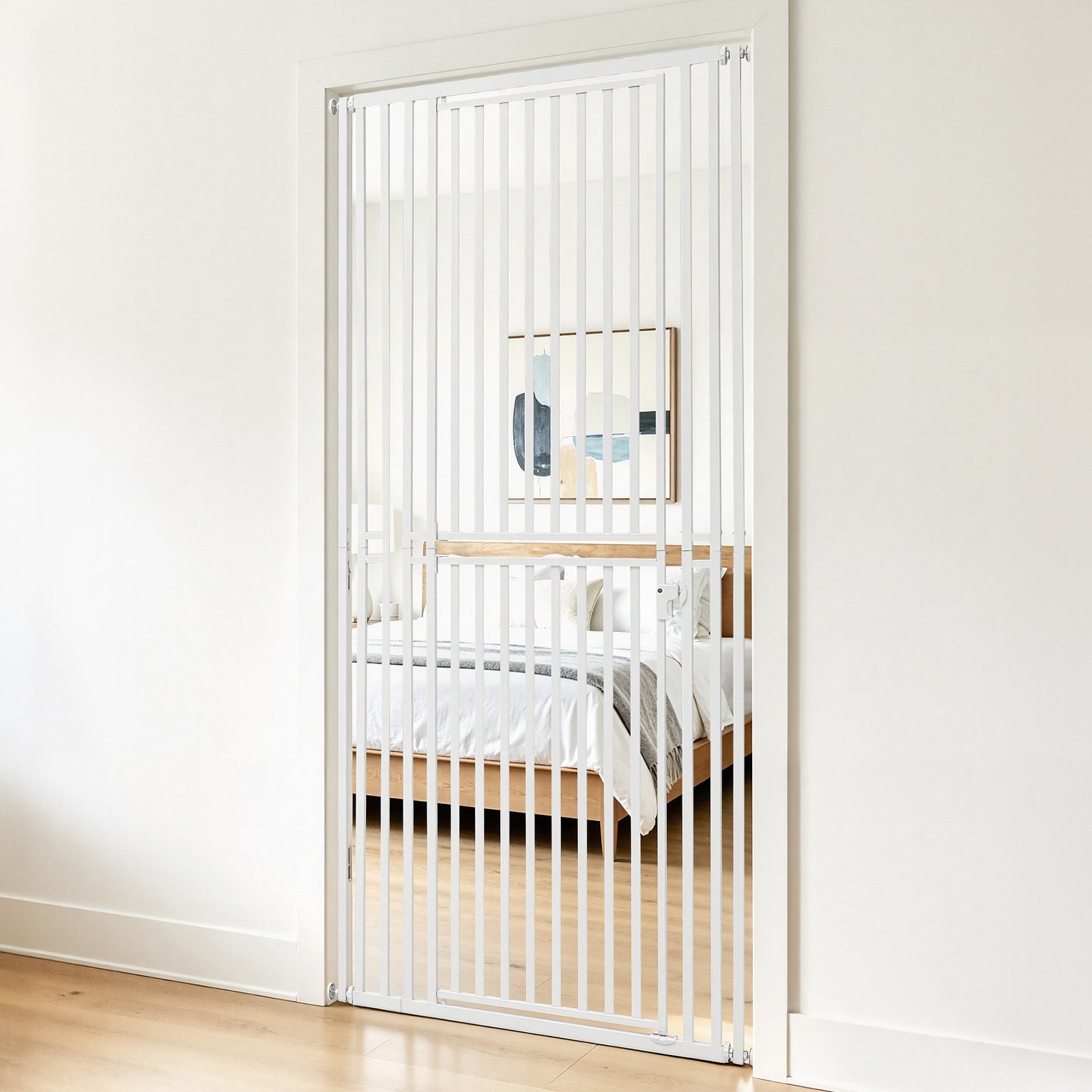 VEVOR Barrera de Seguridad para Gatos y Perros, Ancho Ajustable de 700 - 860 mm, Alto Extra de 200 cm, Valla de Seguridad para Mascotas, Cierre Automático, con Kit de Instalación, para Hogar, Blanco