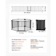 VEVOR Puerta para Bebés Plegable de 8 Paneles, 487,7 cm de Ancho Extra, Negro