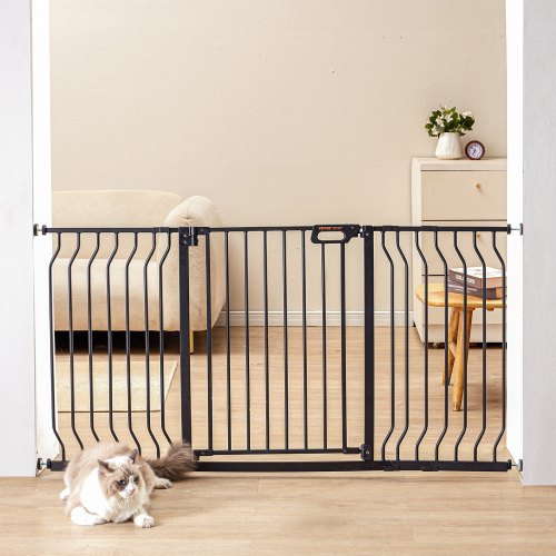 VEVOR Barrera de Seguridad Extensible Ancho de 74,9-141,7 cm Altura de 76,2 cm Cierre Automático Puerta de Escalera sin Taladrar Ancho de Apertura de 533 mm 180° Valla para Niños para Interior, Negro