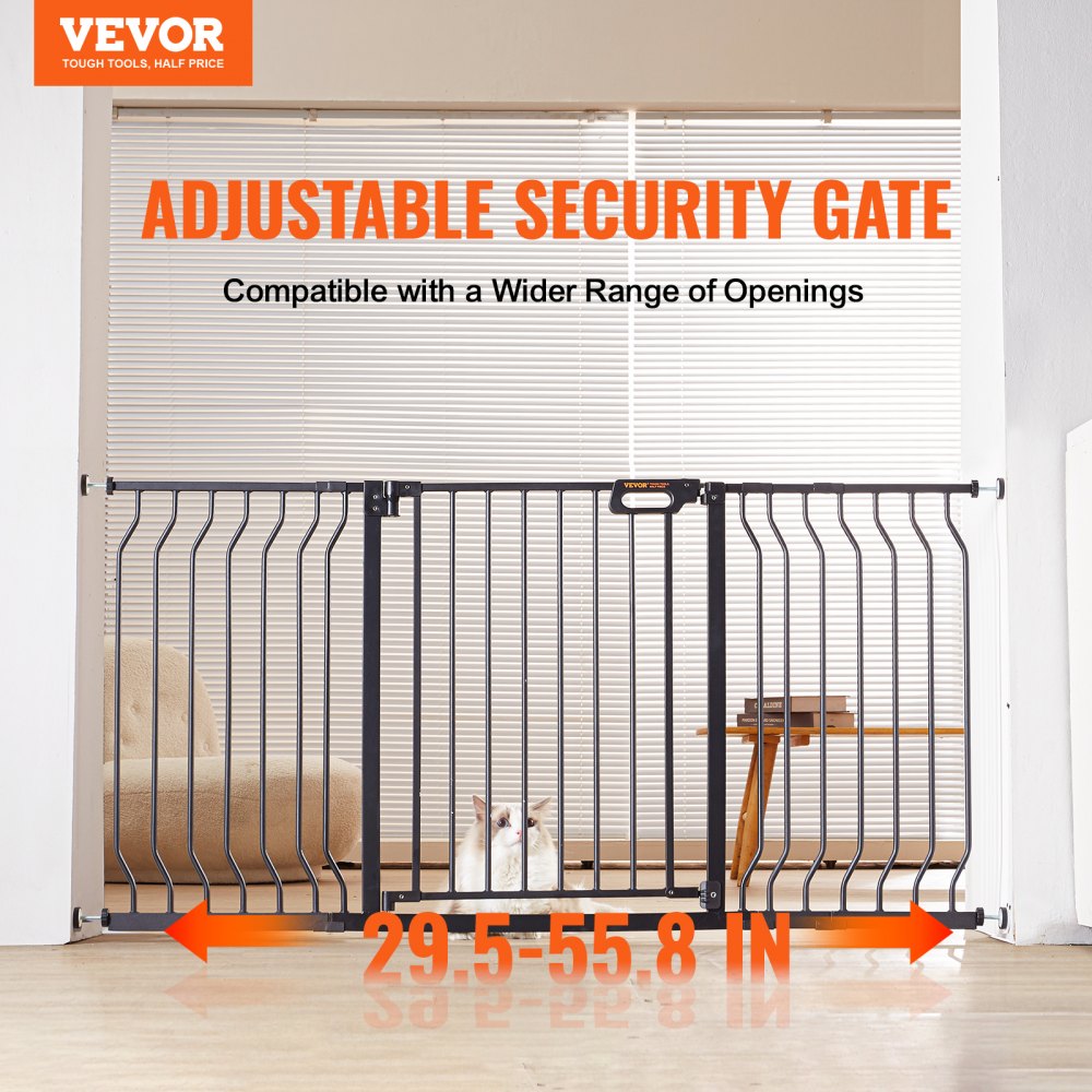 VEVOR Barrera de Seguridad Extensible Ancho de 74,9-141,7 cm Altura de 76,2 cm Cierre Automático Puerta de Escalera sin Taladrar Ancho de Apertura de 533 mm 180° Valla para Niños para Interior, Negro