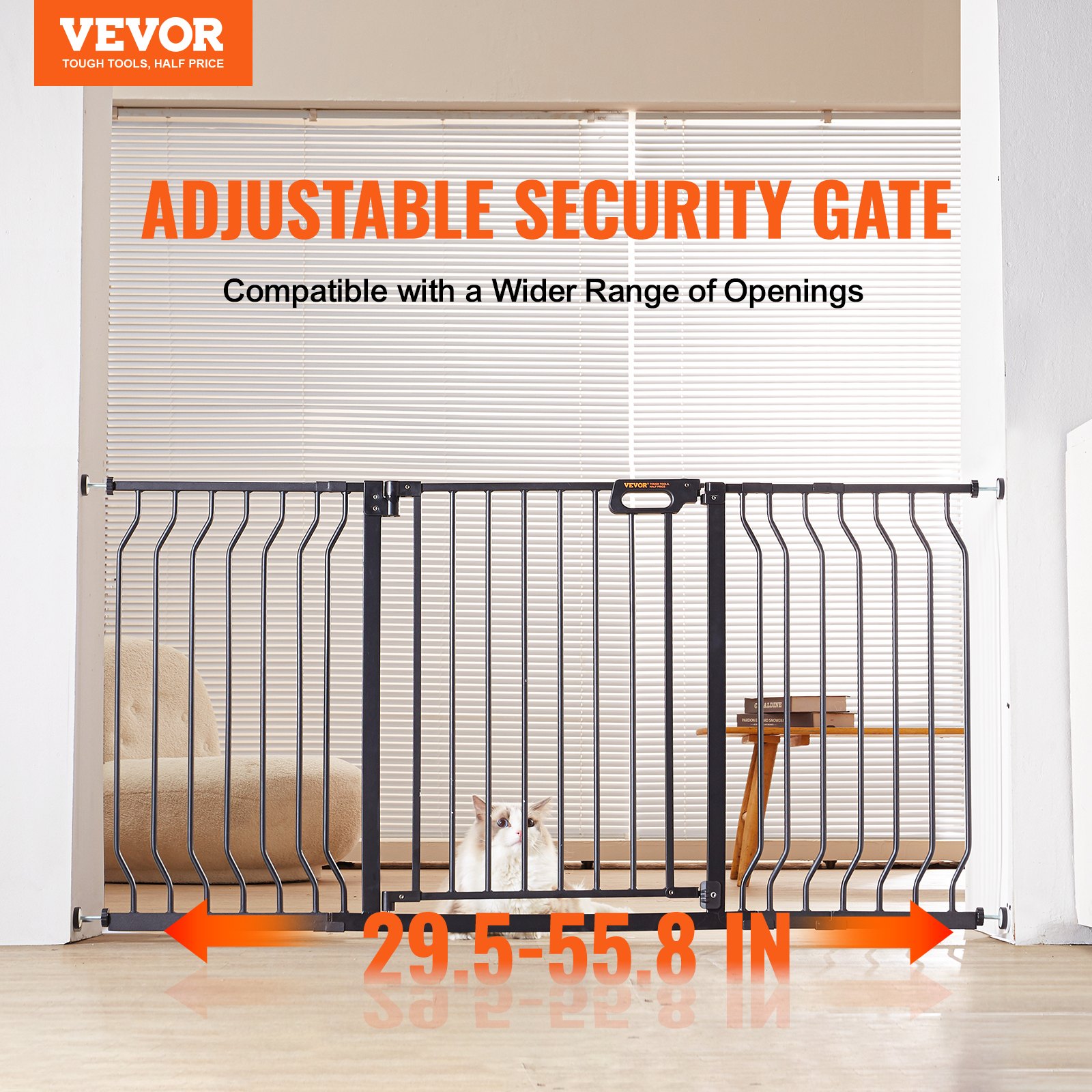 VEVOR Barrera de Seguridad Extensible Ancho de 74,9-141,7 cm Altura de 76,2 cm Cierre Automático Puerta de Escalera sin Taladrar Ancho de Apertura de 533 mm 180° Valla para Niños para Interior, Negro