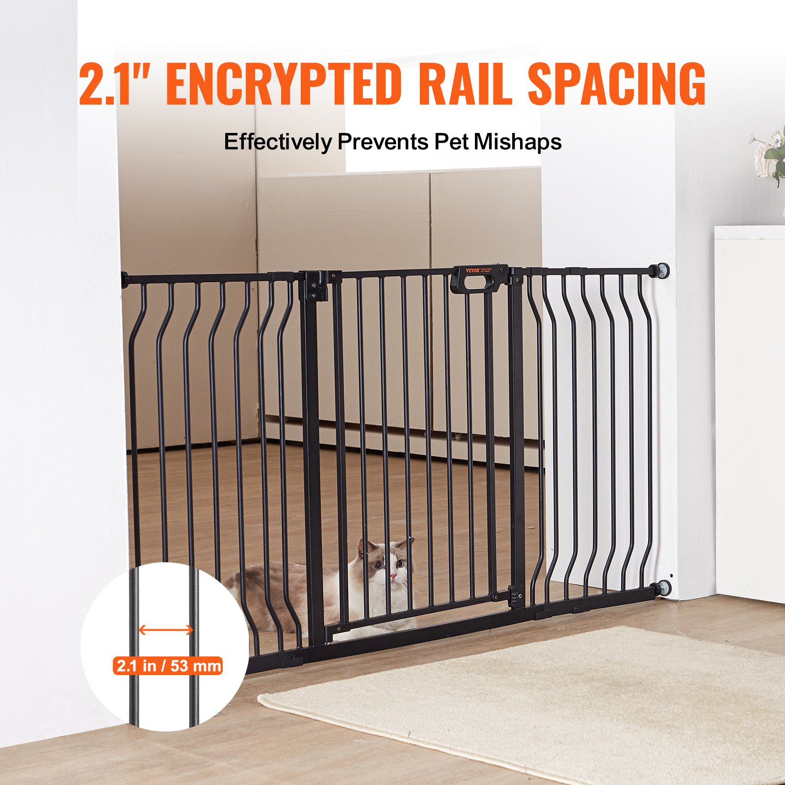VEVOR Barrera de Seguridad Extensible Ancho de 74,9-141,7 cm Altura de 76,2 cm Cierre Automático Puerta de Escalera sin Taladrar Ancho de Apertura de 533 mm 180° Valla para Niños para Interior, Negro