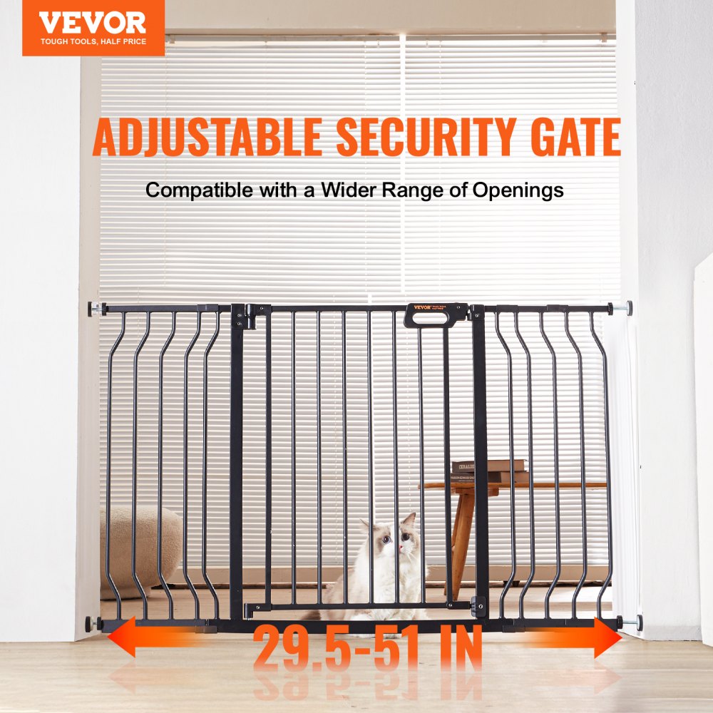 VEVOR Barrera de Seguridad Extensible Ancho de 74,9-129 cm Altura de 76,2 cm Cierre Automático Puerta de Escalera sin Taladrar Ancho de Apertura de 533 mm 180° Valla para Niños para Interior, Negro