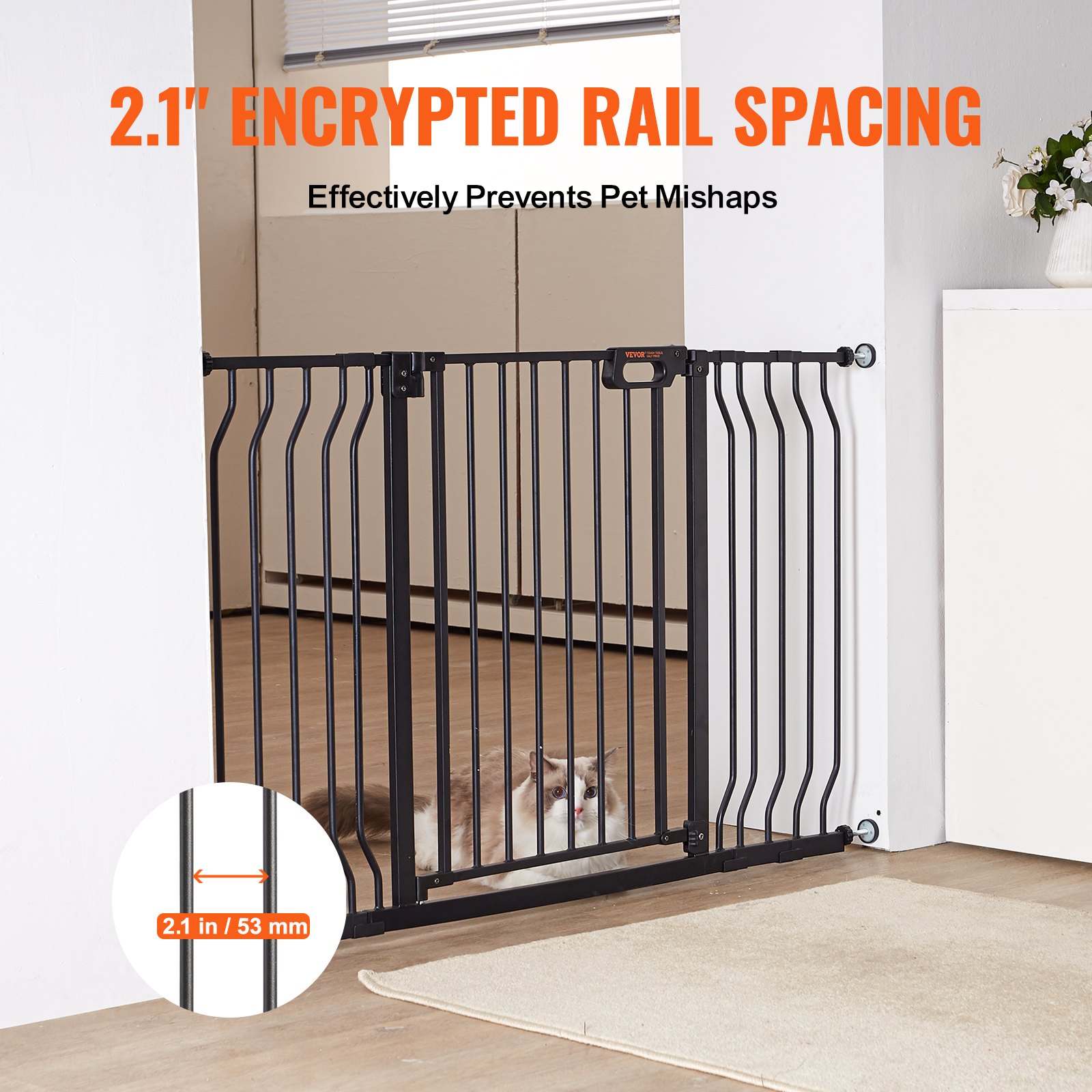VEVOR Barrera de Seguridad Extensible Ancho de 74,9-129 cm Altura de 76,2 cm Cierre Automático Puerta de Escalera sin Taladrar Ancho de Apertura de 533 mm 180° Valla para Niños para Interior, Negro