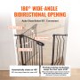 Puerta para bebés VEVOR con apertura bidireccional de gran ángulo de 180° y cierre automático por debajo de 90°, permanece abierta a 90°.