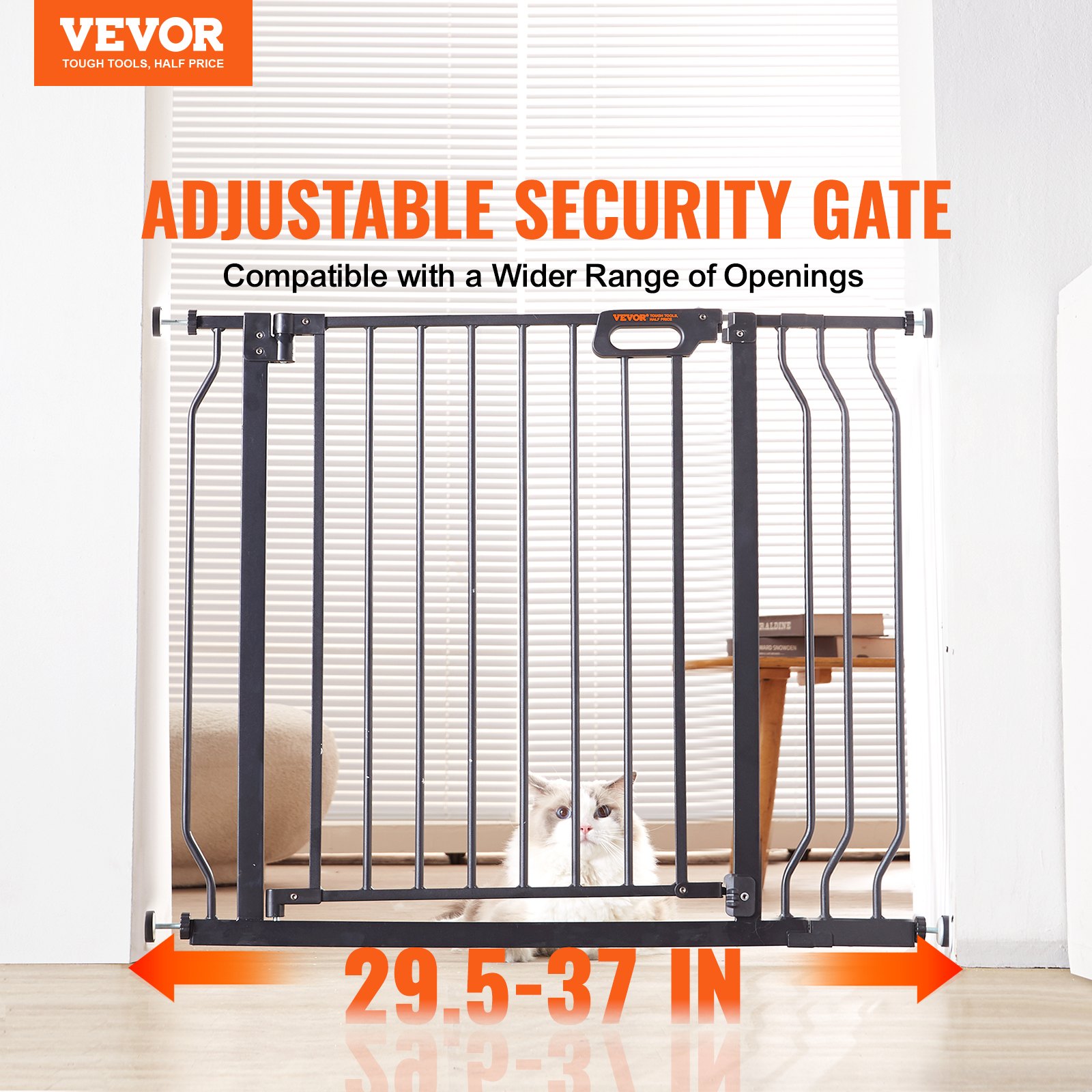 VEVOR Barrera de Seguridad Extensible Ancho de 74,9-94 cm Altura de 76,2 cm Cierre Automático Puerta de Escalera sin Taladrar Ancho de Apertura de 533 mm a 180° Valla para Niños para Interior, Negro