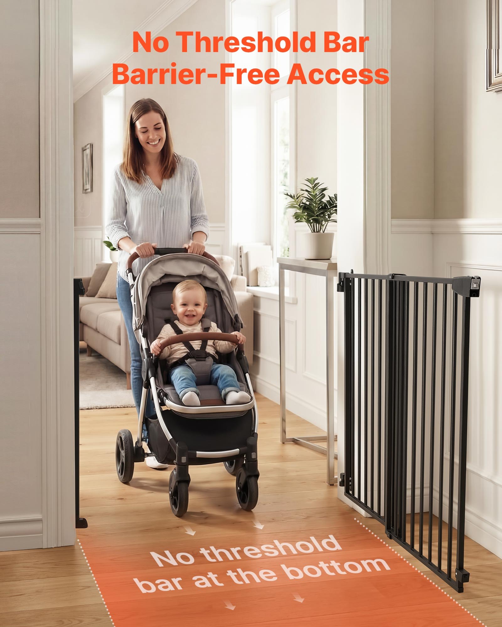 VEVOR Barrera de Seguridad para Niños, Alto de 760 mm, Ancho Ajustable de 778 - 1210 mm, Valla de Seguridad para Mascotas, Bloqueo Doble, Cierre Automático, para Escaleras Puertas Hogar, Color Negro