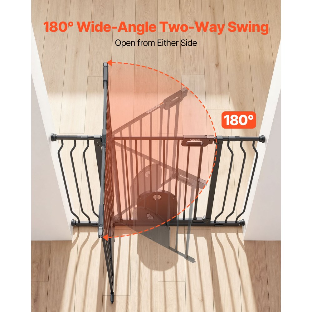 VEVOR Barrera de Seguridad para Niños, 76 cm x 75 - 111 cm, Valla de Seguridad Infantil con Puerta Ajustable para Gatos, Bloque Doble y Apertura en Dos Sentidos, para Escaleras Hogar, Color Negro