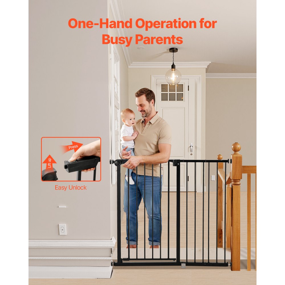 VEVOR Puerta para Bebés, Puerta para Perros de Ancho Ajustable de 65 a 101,6 cm, Kit de Montaje a Presión, Soportes de Pared, Apertura con Una Mano, para Seguridad de Niños y Mascotas, Negro