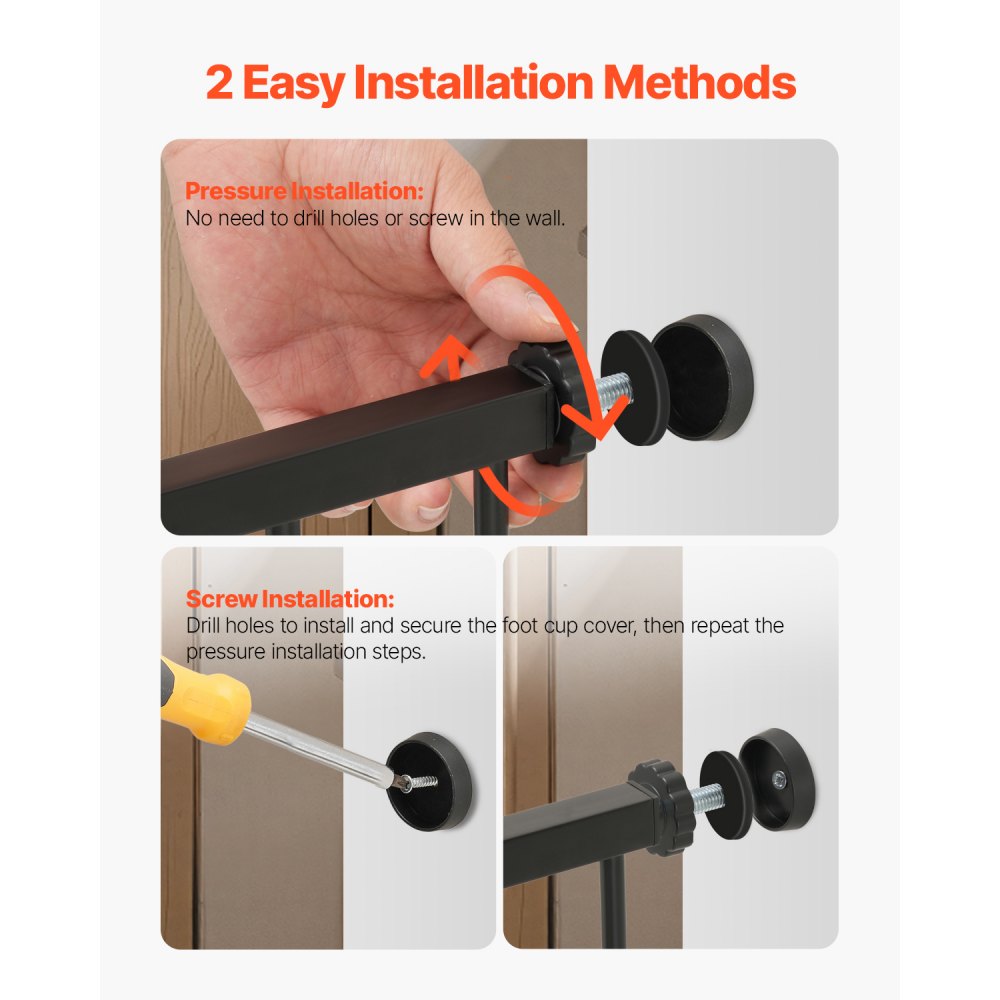 VEVOR Puerta para Bebés, Puerta para Perros de Ancho Ajustable de 65 a 101,6 cm, Kit de Montaje a Presión, Soportes de Pared, Apertura con Una Mano, para Seguridad de Niños y Mascotas, Negro