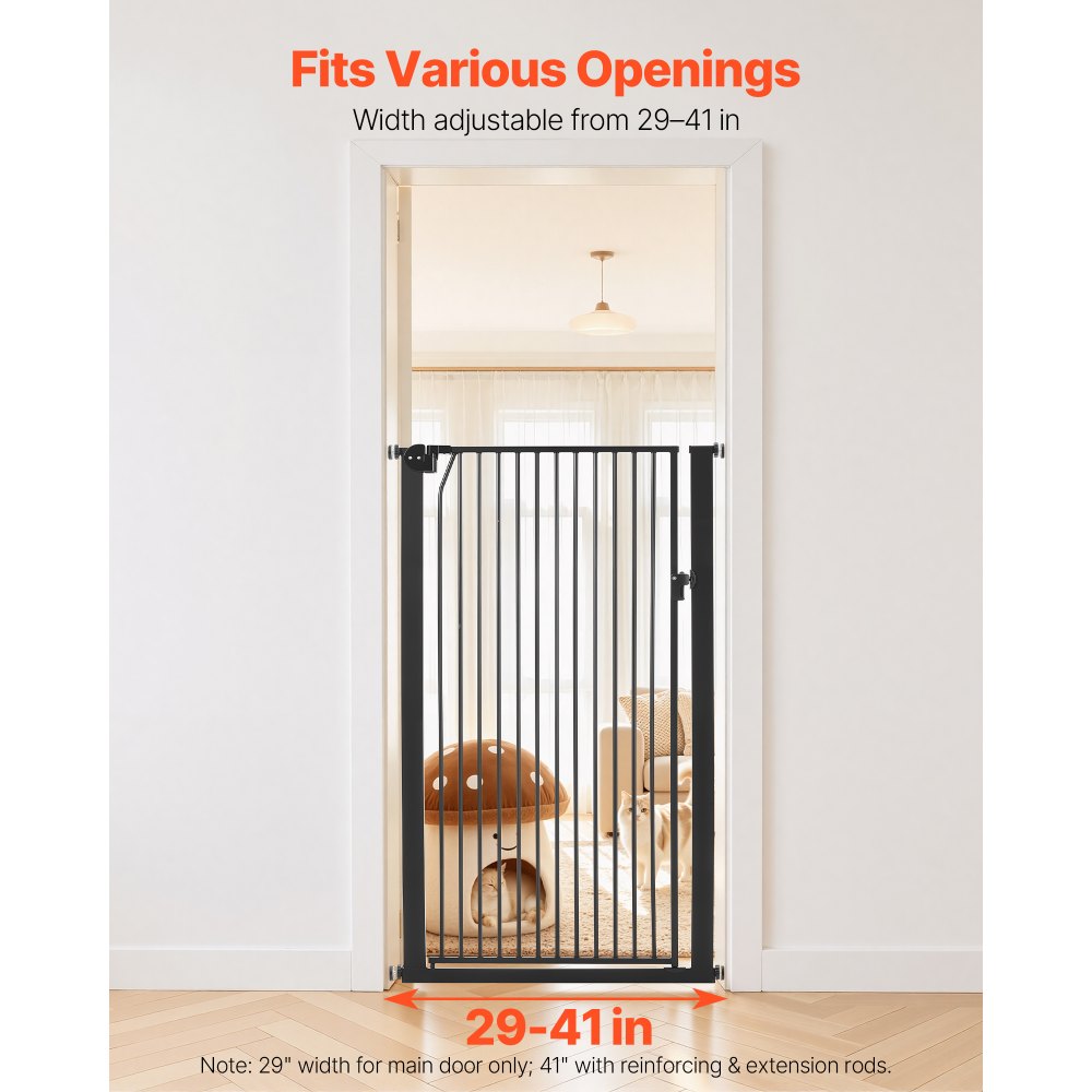 VEVOR Barrera de Seguridad para Niños, Ajustable de 740 - 1050 mm, Alto Extra de 1420 mm, Puerta de Seguridad para Perros y Gatos, con Kit de Montaje a Presión, para Dormitorio Hogar Salón, Negro