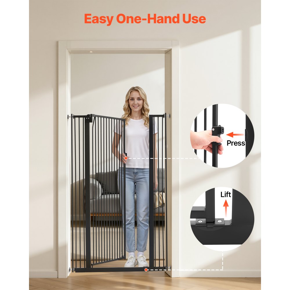 VEVOR Barrera de Seguridad para Niños, Ajustable de 740 - 1050 mm, Alto Extra de 1420 mm, Puerta de Seguridad para Perros y Gatos, con Kit de Montaje a Presión, para Dormitorio Hogar Salón, Negro