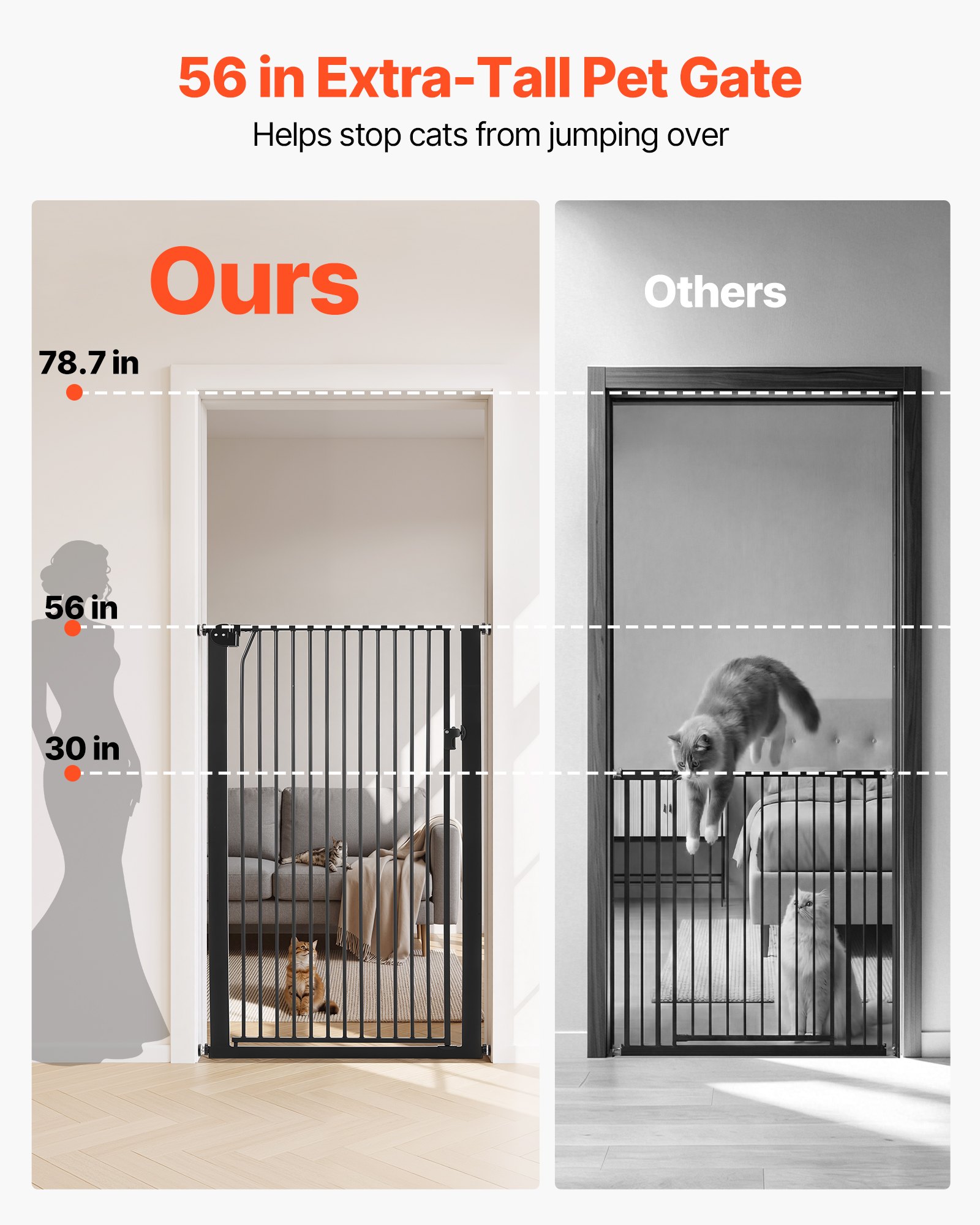 VEVOR Barrera de Seguridad para Niños, Ajustable de 740 - 1050 mm, Alto Extra de 1420 mm, Puerta de Seguridad para Perros y Gatos, con Kit de Montaje a Presión, para Dormitorio Hogar Salón, Negro