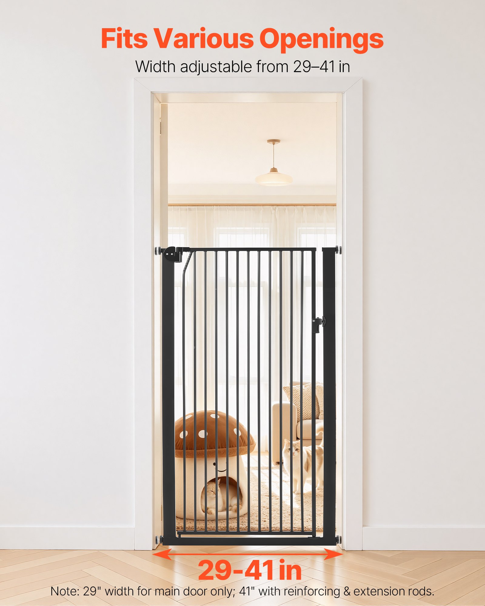 VEVOR Barrera de Seguridad para Niños, Ajustable de 740 - 1050 mm, Alto Extra de 1420 mm, Puerta de Seguridad para Perros y Gatos, con Kit de Montaje a Presión, para Dormitorio Hogar Salón, Negro
