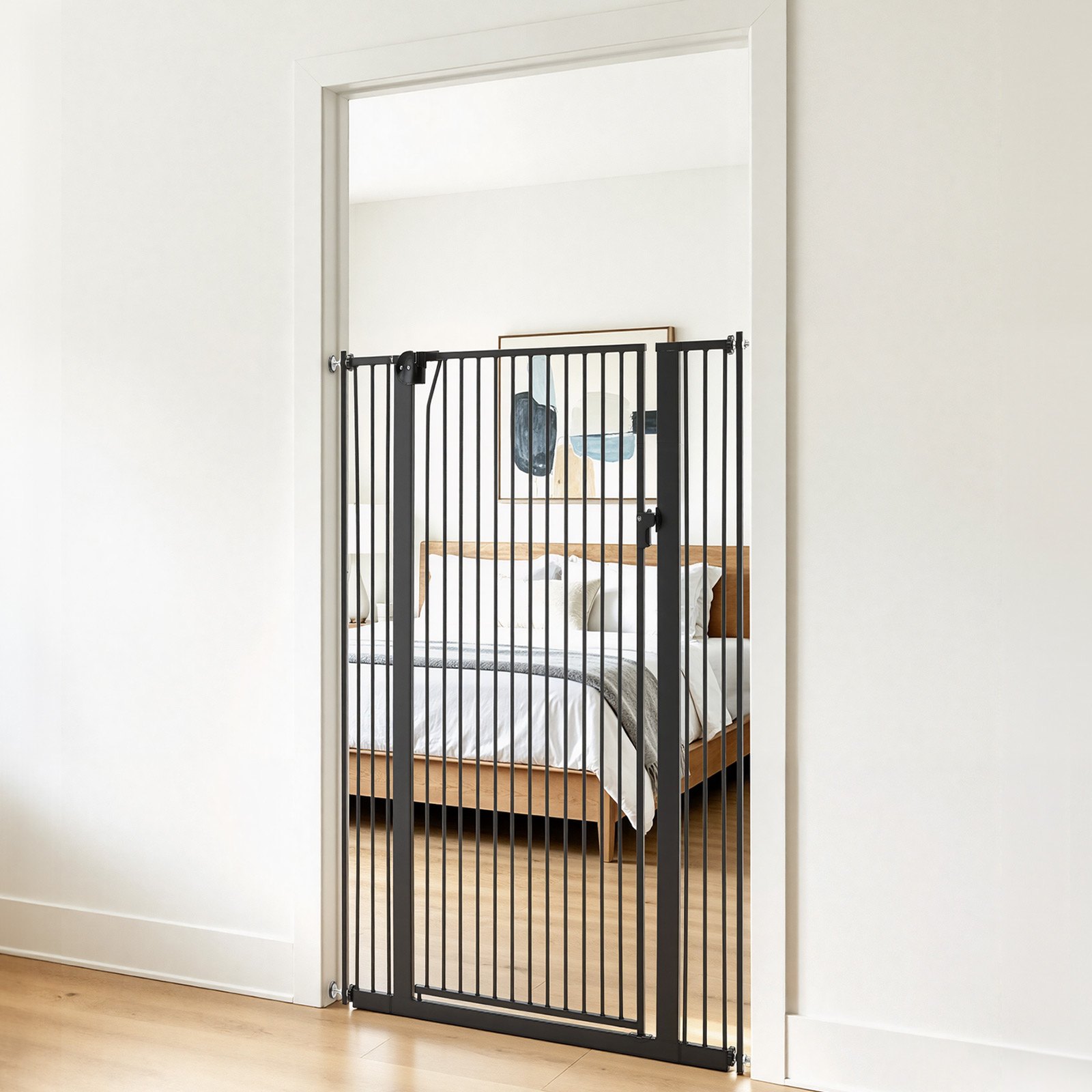 VEVOR Barrera de Seguridad para Niños, Ajustable de 740 - 1050 mm, Alto Extra de 1420 mm, Puerta de Seguridad para Perros y Gatos, con Kit de Montaje a Presión, para Dormitorio Hogar Salón, Negro