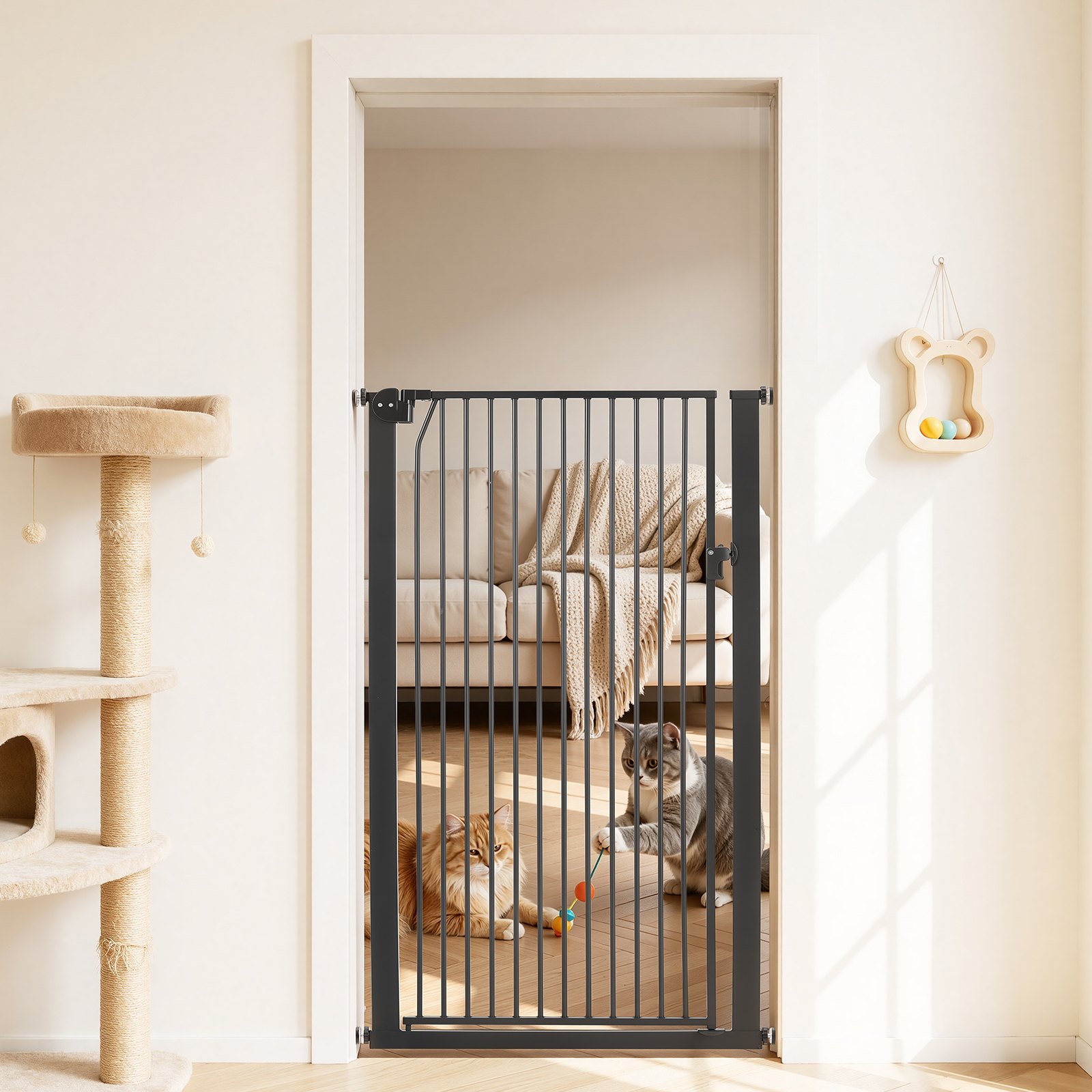 VEVOR Barrera de Seguridad para Niños, Ajustable de 740 - 1050 mm, Alto Extra de 1420 mm, Puerta de Seguridad para Perros y Gatos, con Kit de Montaje a Presión, para Dormitorio Hogar Salón, Negro