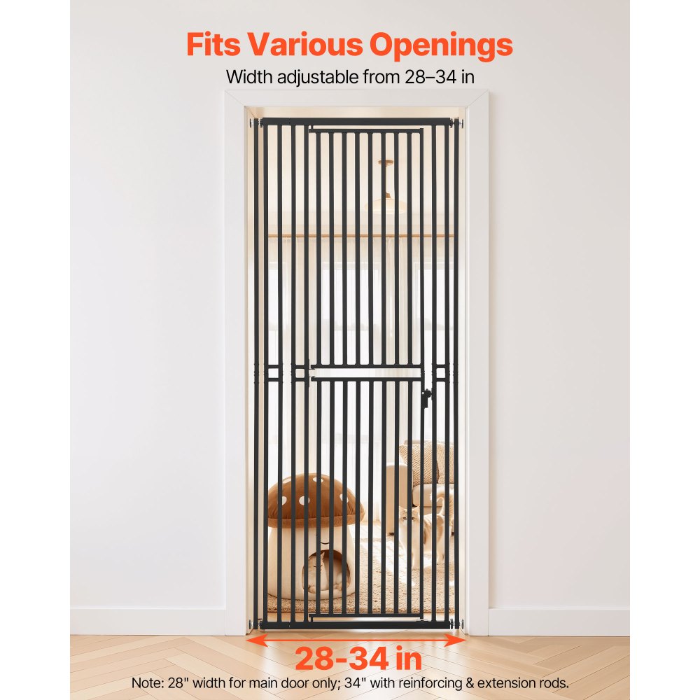 VEVOR Barrera de Seguridad para Mascotas, Extra Alto de 200 cm, Ancho Ajustable de 700-860 mm, Puerta para Gatos, Cierre Automático y Doble Bloqueo, con Kit de Montaje, para Escaleras Hogar, Negro