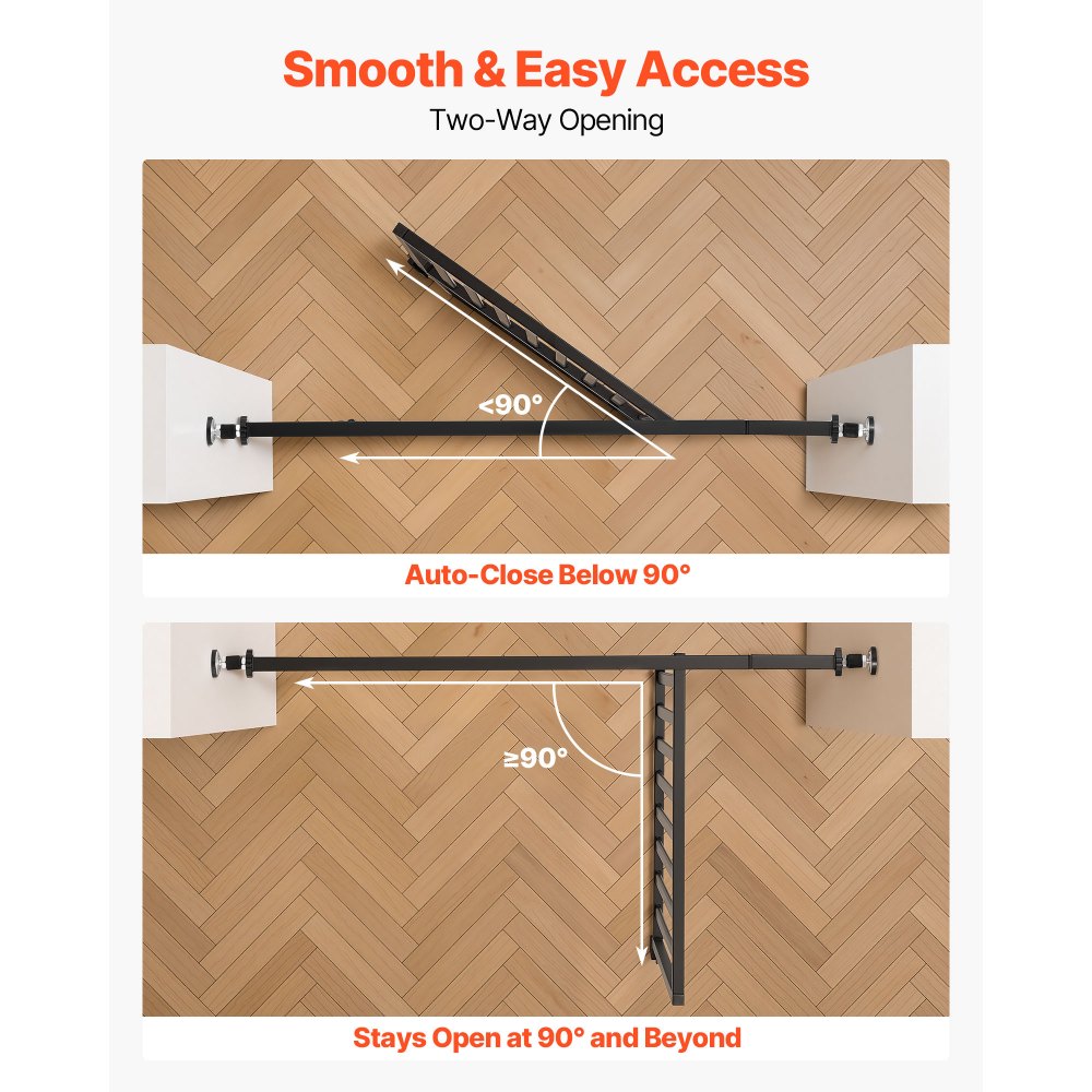 VEVOR Barrera de Seguridad para Mascotas, Extra Alto de 200 cm, Ancho Ajustable de 700-860 mm, Puerta para Gatos, Cierre Automático y Doble Bloqueo, con Kit de Montaje, para Escaleras Hogar, Negro