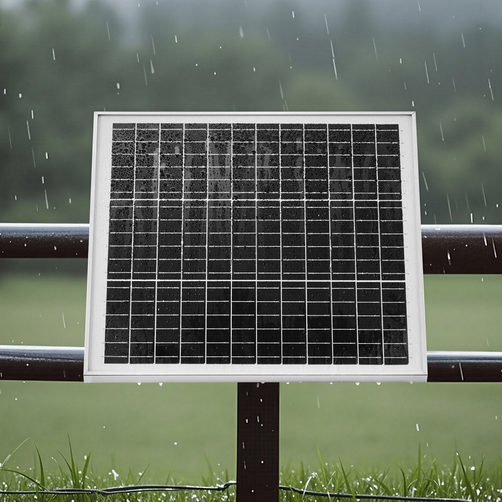 VEVOR Cargador Solar de Batería con Panel Solar 20 W 12 V con Controlador Integrado, Clasificación IP67, Soporte de Montaje Ajustable 0-60°, Compatible con Postes 40-80 mm para Vallas Jardines Granjas