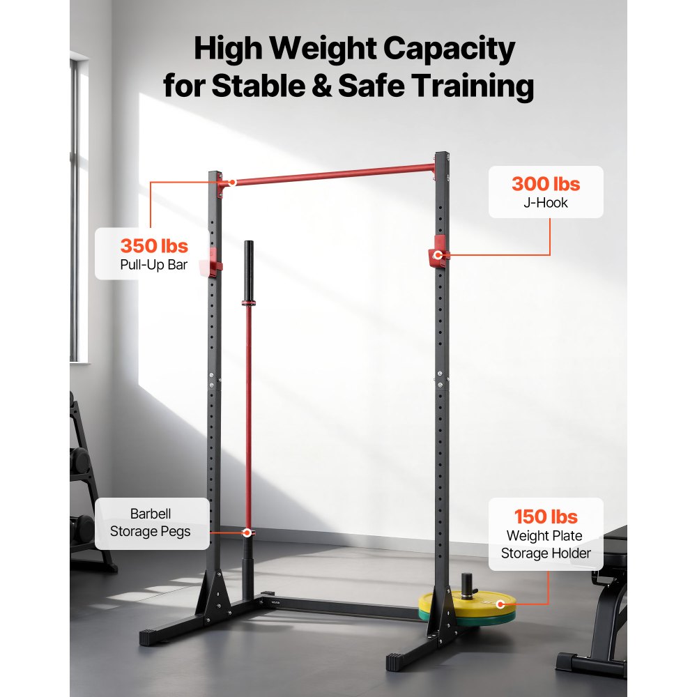 VEVOR Jaula para Sentadillas con Barra, Equipo Multifuncional de Press de Banca con Ganchos en J Ajustables de 28 Niveles, Robusto y Estable, Entrenamiento de Fuerza 360 kg, 1160 x 1280 x 2170 mm