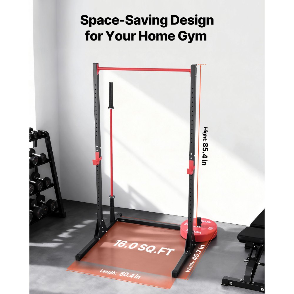 VEVOR Jaula para Sentadillas con Barra, Equipo Multifuncional de Press de Banca con Ganchos en J Ajustables de 28 Niveles, Robusto y Estable, Entrenamiento de Fuerza 360 kg, 1160 x 1280 x 2170 mm