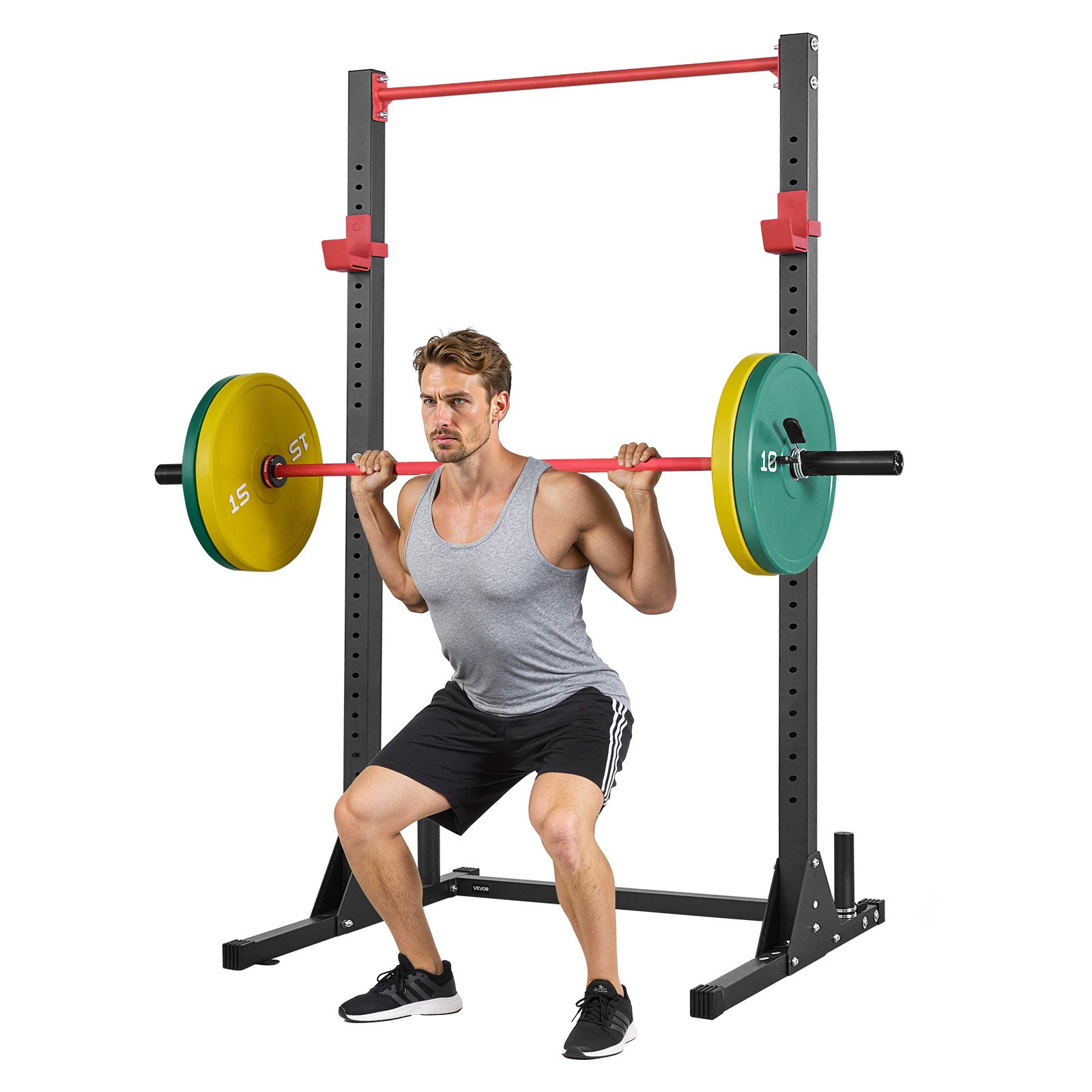 VEVOR Jaula para Sentadillas con Barra, Equipo Multifuncional de Press de Banca con Ganchos en J Ajustables de 28 Niveles, Robusto y Estable, Entrenamiento de Fuerza 360 kg, 1160 x 1280 x 2170 mm