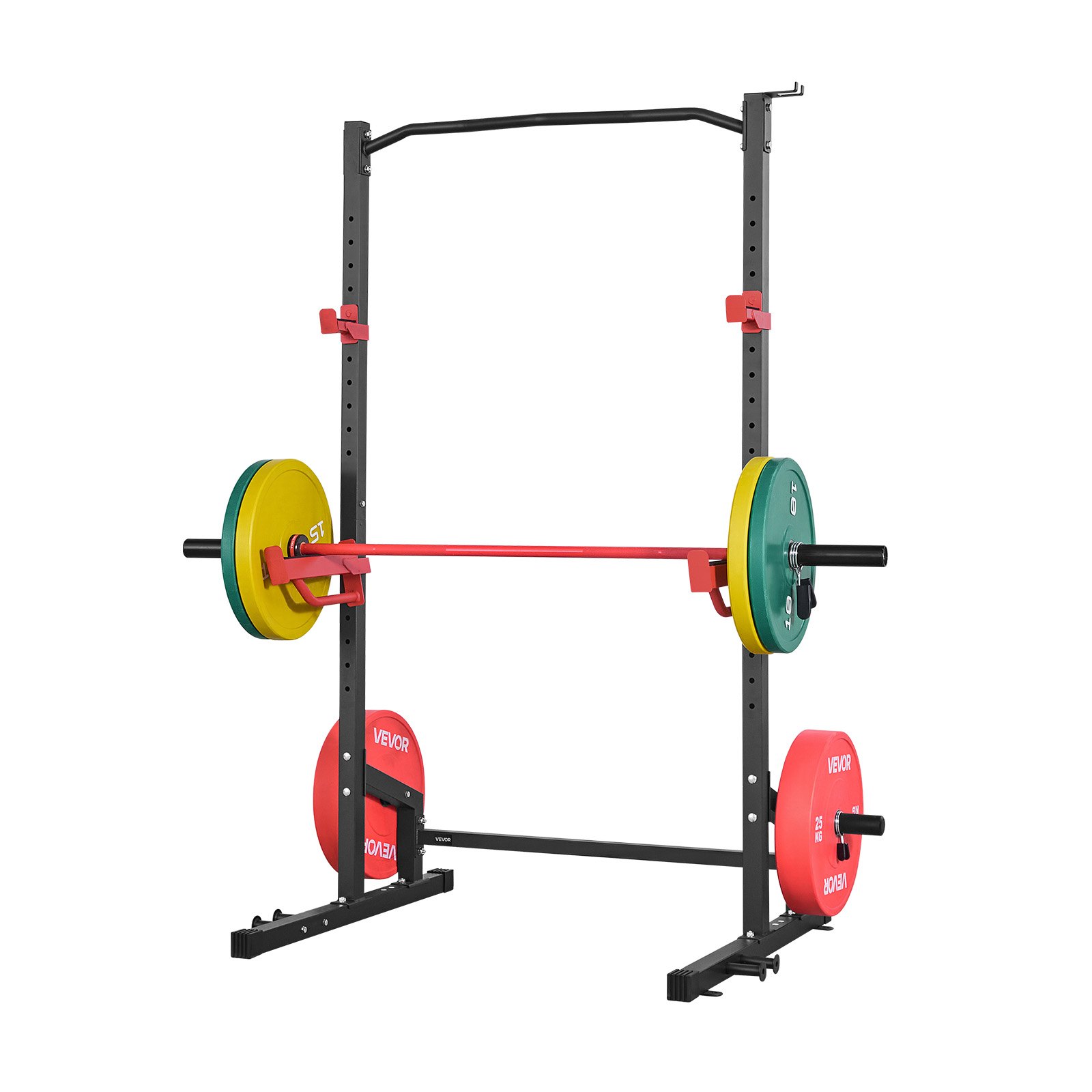 VEVOR Jaula de Potencia Multifuncional para Gimnasio en Casa, con 4 Clavijas para Bandas, Ganchos en J Ajustables y Barras de Seguridad para Sentadillas con Barra, Press de Banca y Dominadas