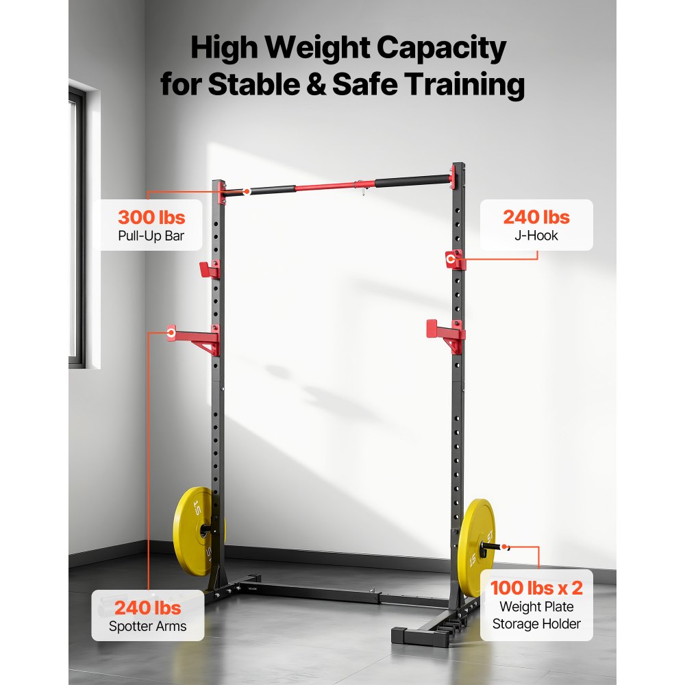 VEVOR Jaula de Potencia Multifuncional Versátil, para Sentadillas en Casa, con Ancho Ajustable, 6 Clavijas para Bandas, Accesorio para Minas Terrestres y Barras de Seguridad, 1060 x 1760 x 2120 mm