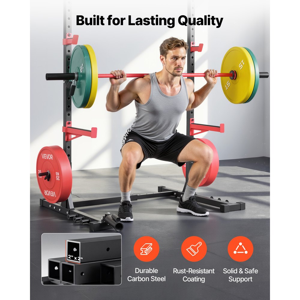 VEVOR Jaula de Potencia Multifuncional Versátil, para Sentadillas en Casa, con Ancho Ajustable, 6 Clavijas para Bandas, Accesorio para Minas Terrestres y Barras de Seguridad, 1060 x 1760 x 2120 mm