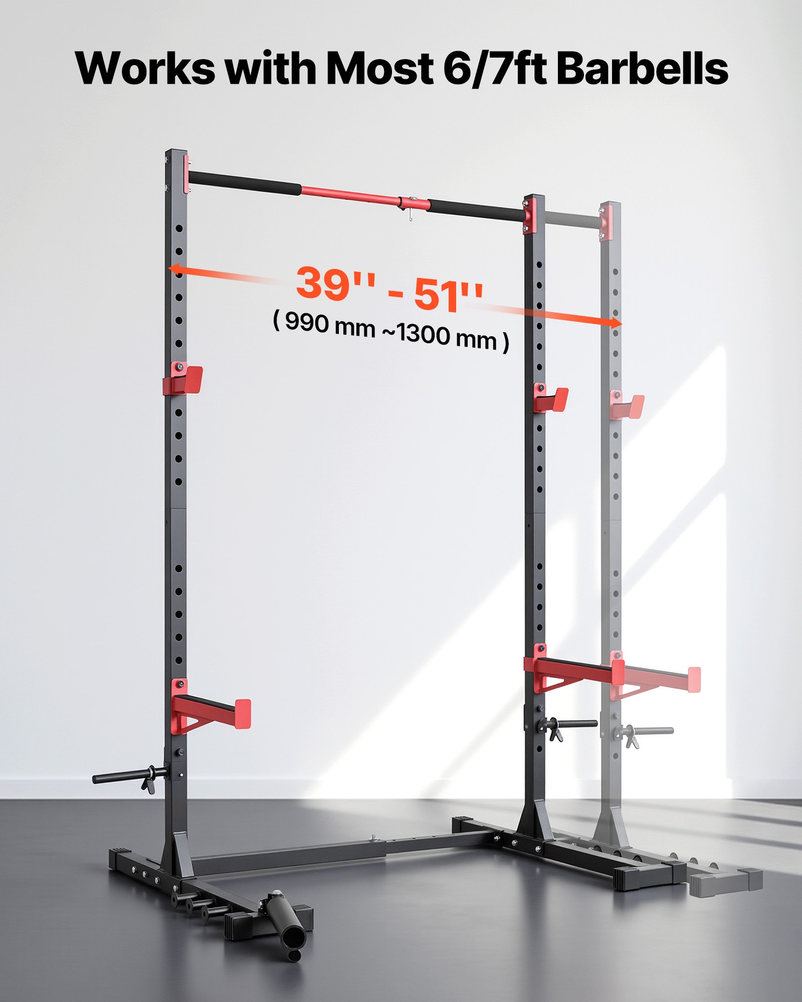 VEVOR Jaula de Potencia Multifuncional Versátil, para Sentadillas en Casa, con Ancho Ajustable, 6 Clavijas para Bandas, Accesorio para Minas Terrestres y Barras de Seguridad, 1060 x 1760 x 2120 mm