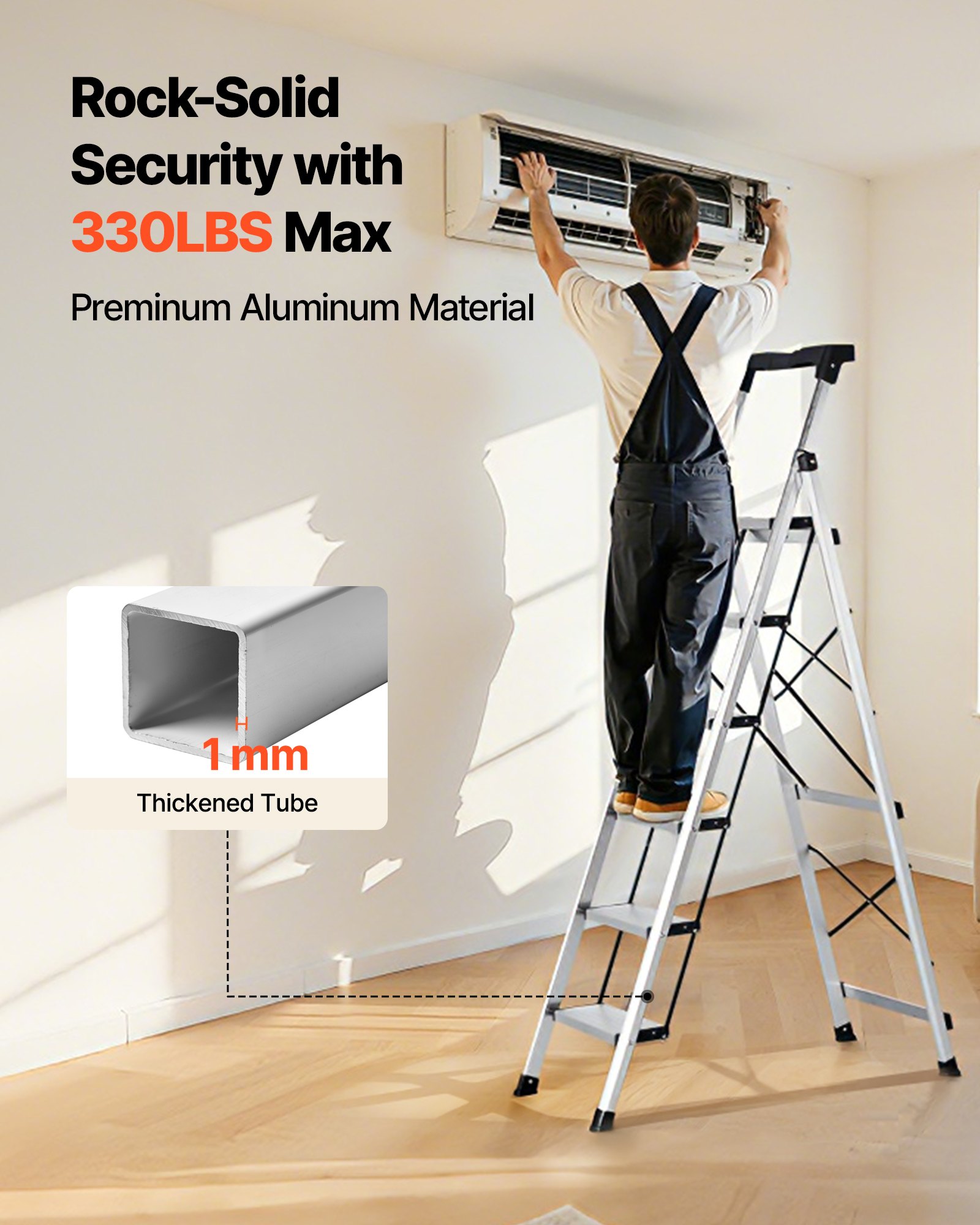 VEVOR Escalera de Aluminio Plegable 6 Peldaños, Escalera de Tijera con Pedal Antideslizante y Empuñadura Cómoda, Capacidad de 150 kg, Taburete Multifuncional para Cocina, Almacén, Hogar, Oficina