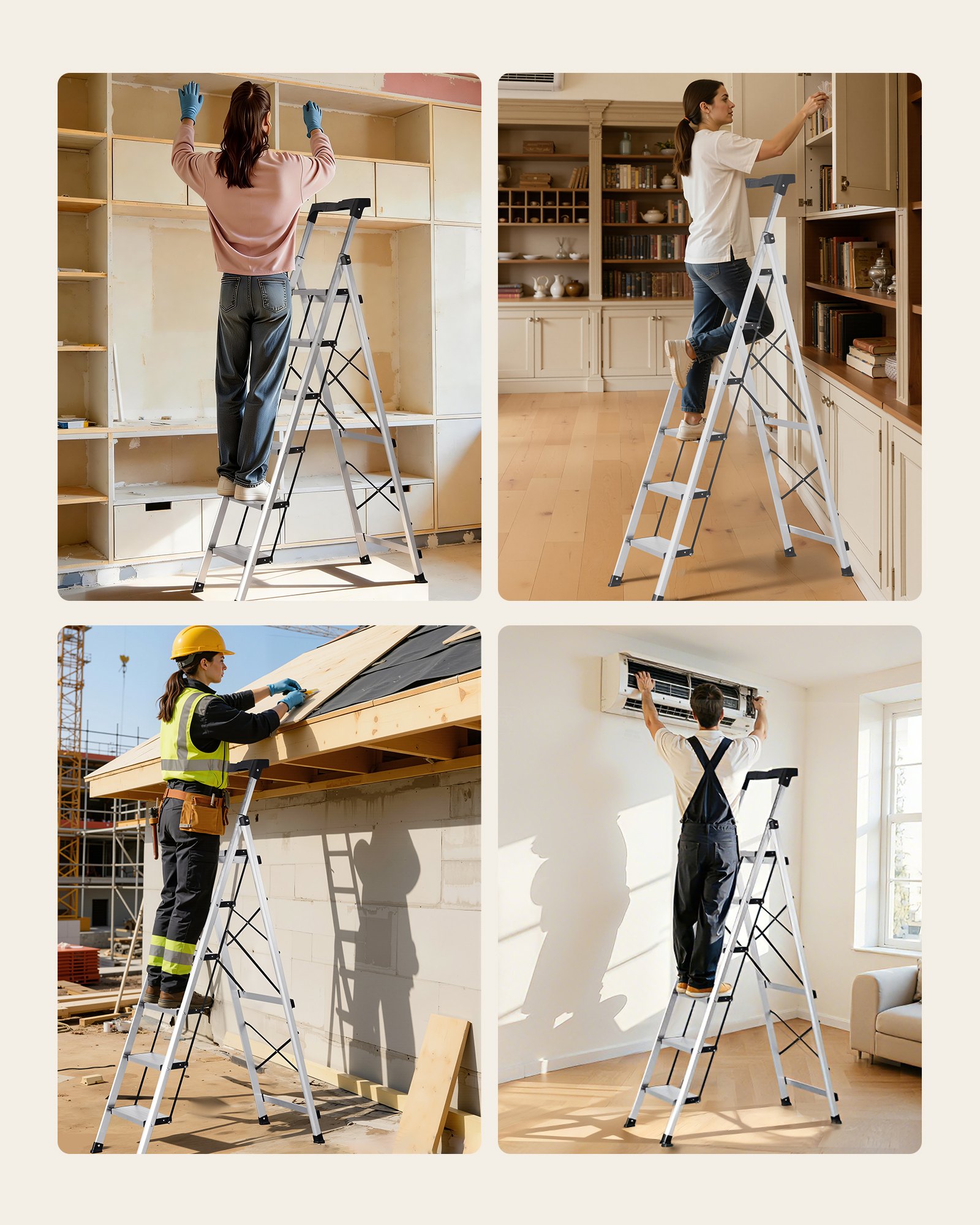 VEVOR Escalera de Aluminio Plegable 6 Peldaños, Escalera de Tijera con Pedal Antideslizante y Empuñadura Cómoda, Capacidad de 150 kg, Taburete Multifuncional para Cocina, Almacén, Hogar, Oficina