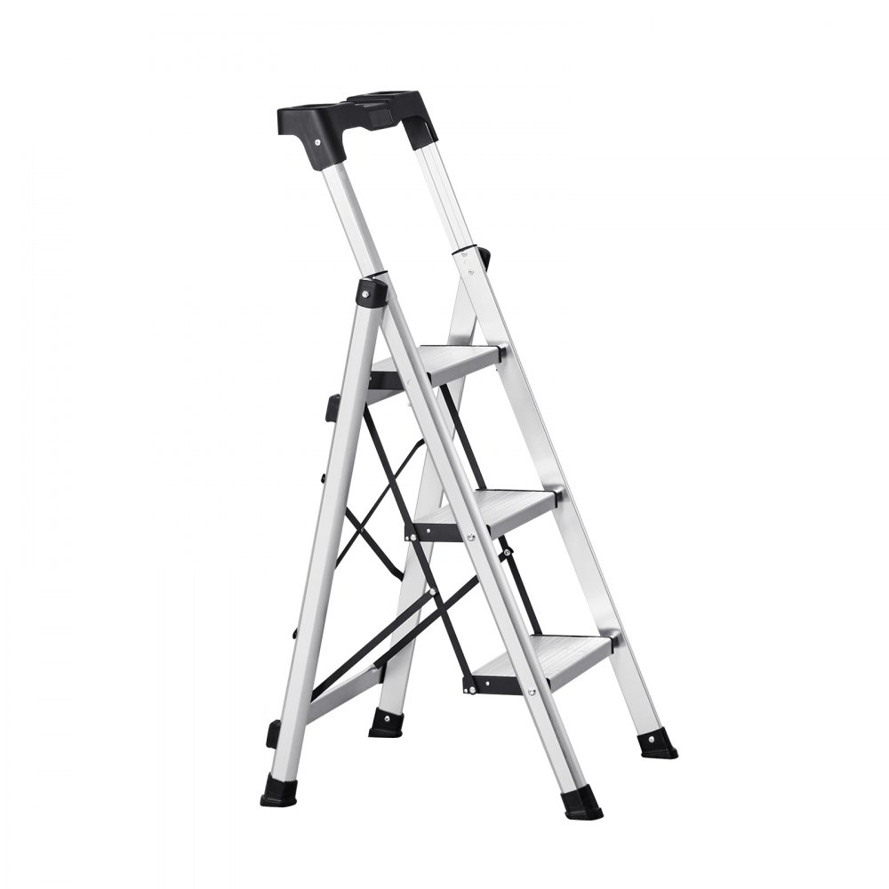 VEVOR Escalera de Aluminio Plegable 3 Peldaños, Escalera de Tijera con Pedal Antideslizante y Empuñadura Cómoda, Capacidad de 150 kg, Taburete Multifuncional para Cocina, Almacén, Hogar, Oficina