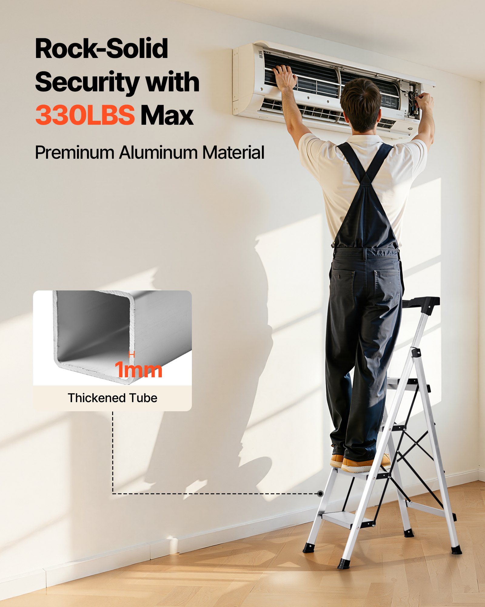 VEVOR Escalera de Aluminio Plegable 4 Peldaños, Escalera de Tijera con Pedal Antideslizante y Empuñadura Cómoda, Capacidad de 150 kg, Taburete Multifuncional para Cocina, Almacén, Hogar, Oficina