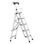 VEVOR 5 Step Ladder, Folding Step Stool with Wide Anti-Slip Pedal and Comfort Handgrip, 150 kg Capacity Portable Aluminum Stepladder, Multi-Use for Kitchen, Warehouse, Household and Office, Silver