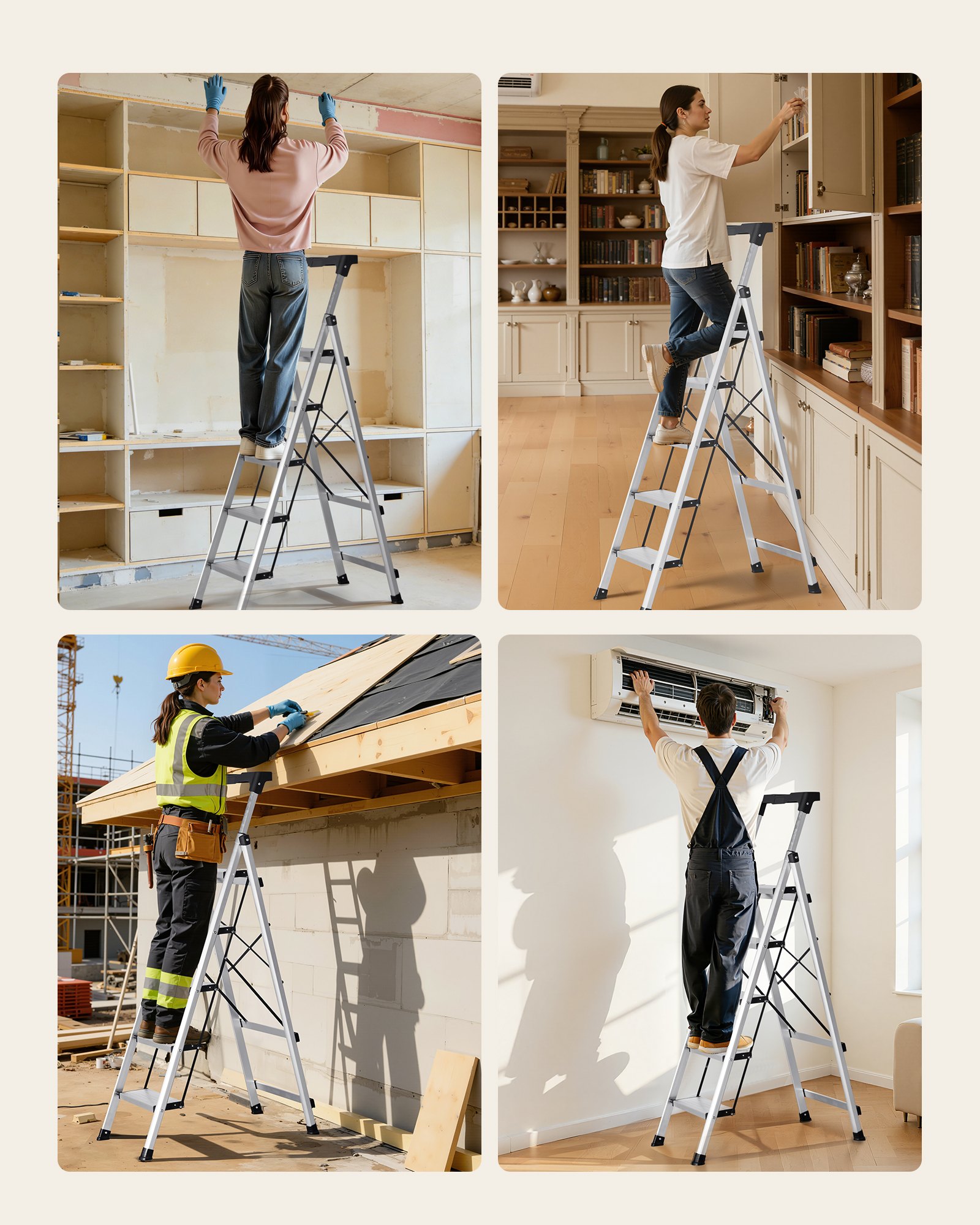 VEVOR Escalera de Aluminio Plegable 5 Peldaños, Escalera de Tijera con Pedal Antideslizante y Empuñadura Cómoda, Capacidad de 150 kg, Taburete Multifuncional para Cocina, Almacén, Hogar, Oficina